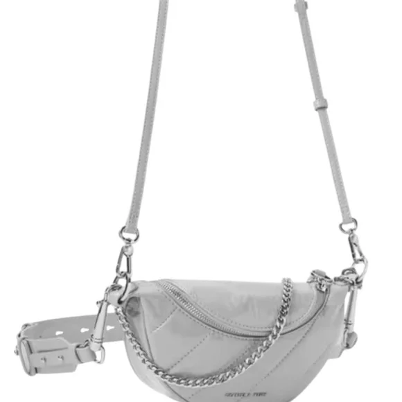 Nwot Charles & Keith Silver & light gray Crossbody Bag chain & leather straps - Picture 4 of 16